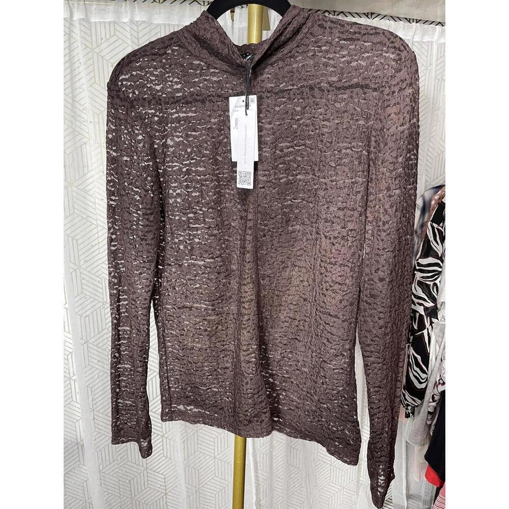 NWT SANCTUARY Top Size L NEW Lace BROWN Long Sleeve Textured Mock Neck MSRP $69